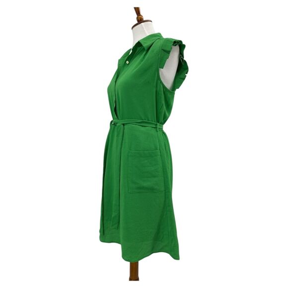 Shirt Dress belted Size Large Women's Green Short Sleeve Monteau LA - Picture 6 of 8